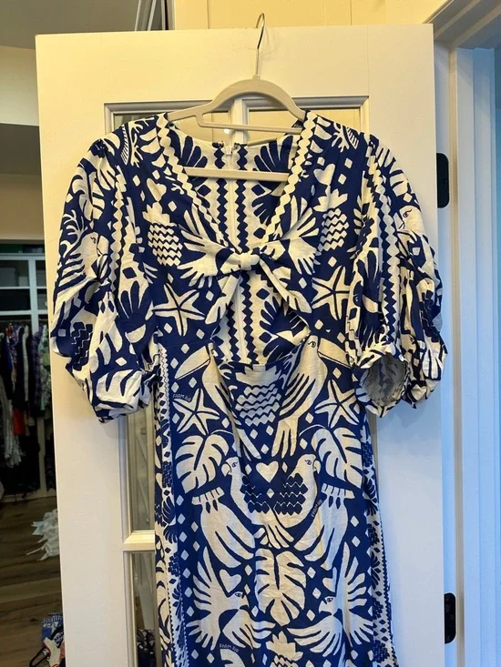 FARM Rio Blue and White Botanical Cutout Maxi Dress NWT Size Small - Picture 5 of 12